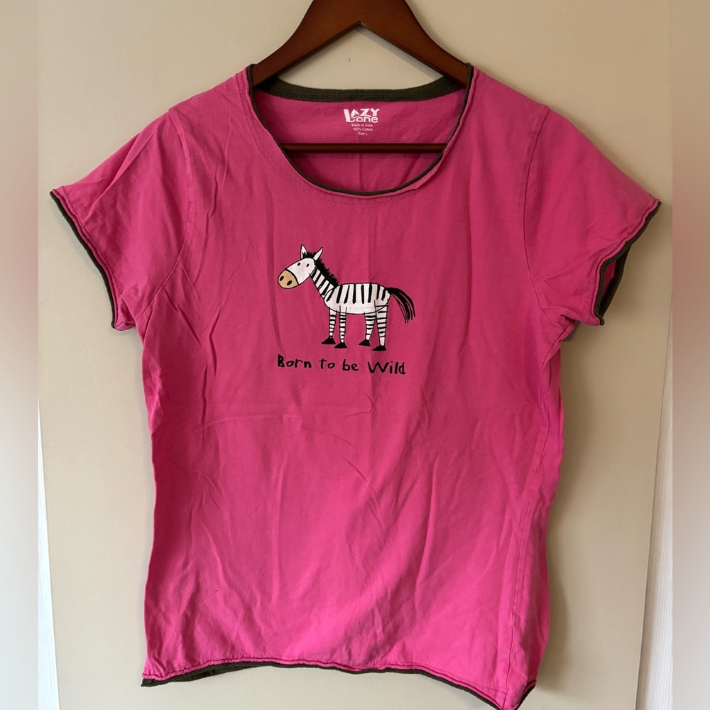 Lazy One Pink Zebra Born To Be Wild Lounge/ PJ T-Shirt